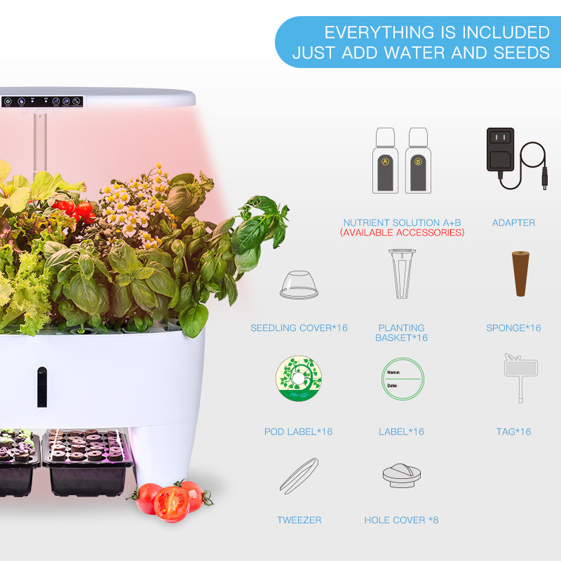 Hydroponic Growing System - 16 Pods with Seedling Trays
